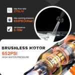 Portable Cordless Pressure Washer 652PSI with Accessories