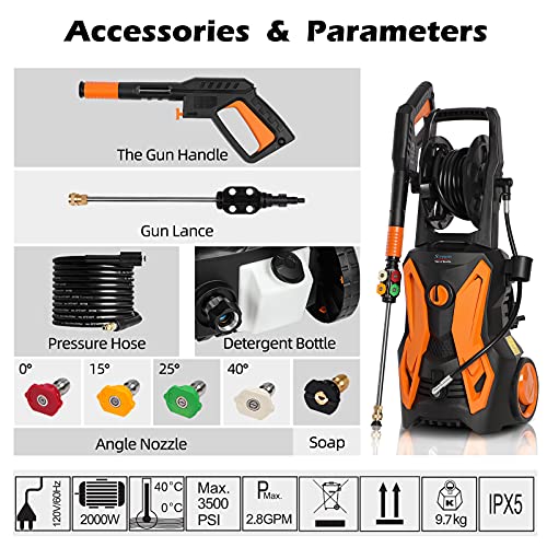 3500PSI Electric Pressure Washer with Nozzles and Hose