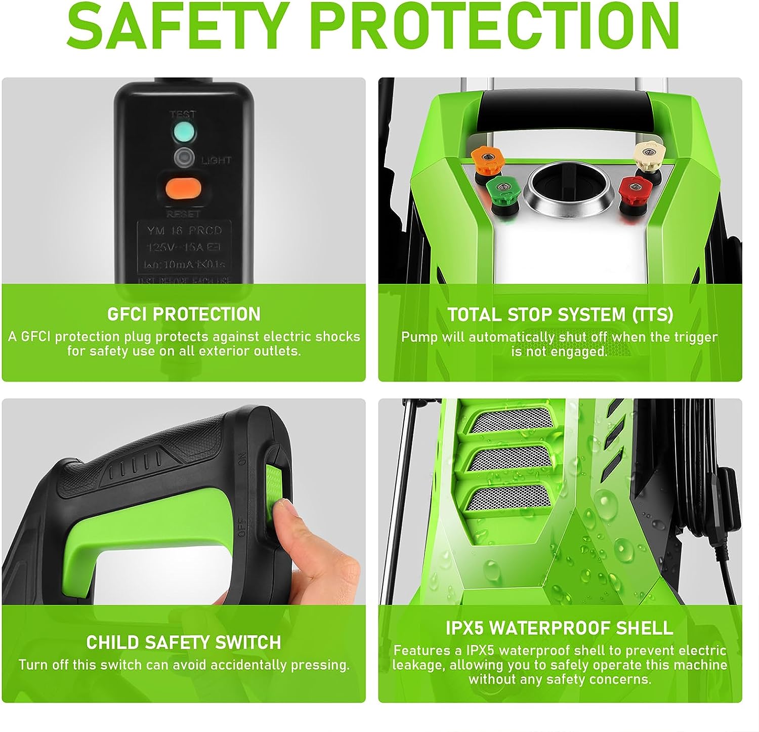 1800W Electric Pressure Washer with 4 Nozzles