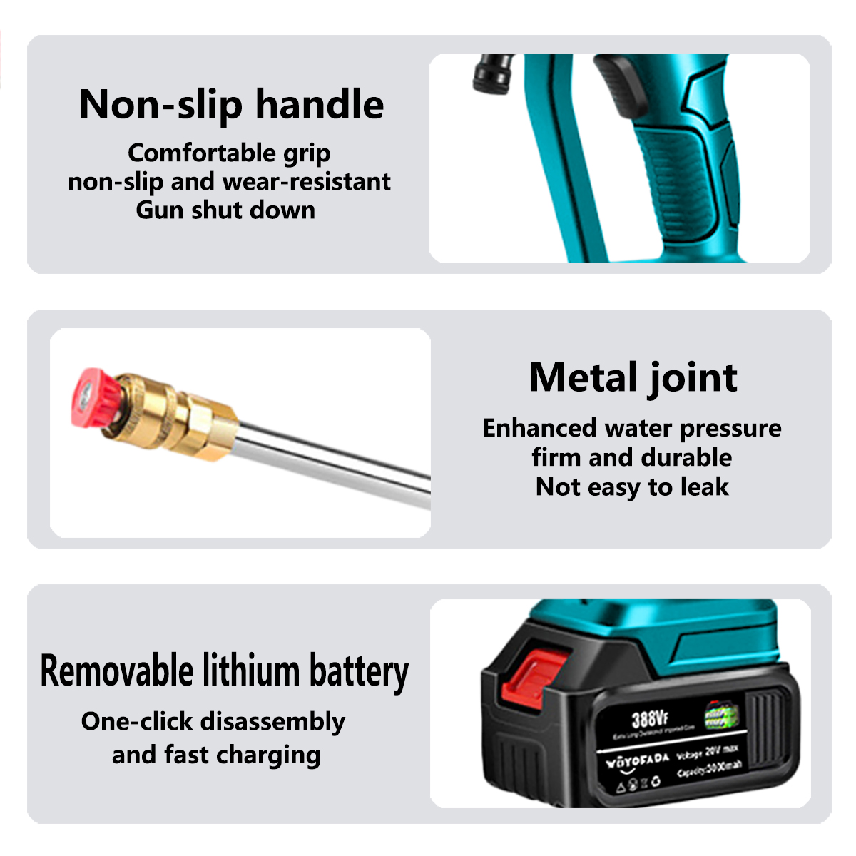 Wireless 30BAR High Pressure Car Wash Spray Gun