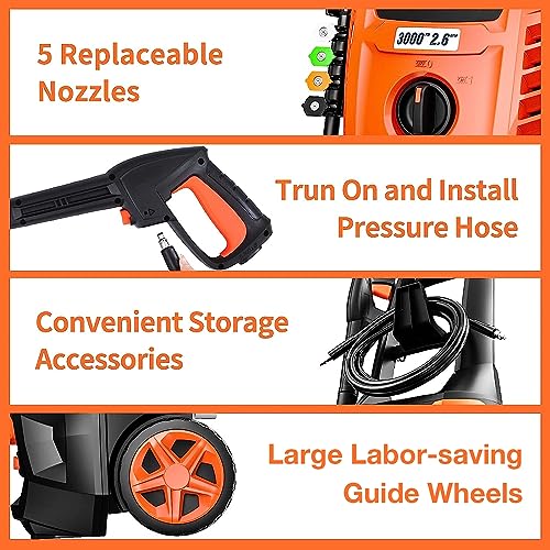 AIVOLT 3000PSI Electric Pressure Washer with 5 Tips