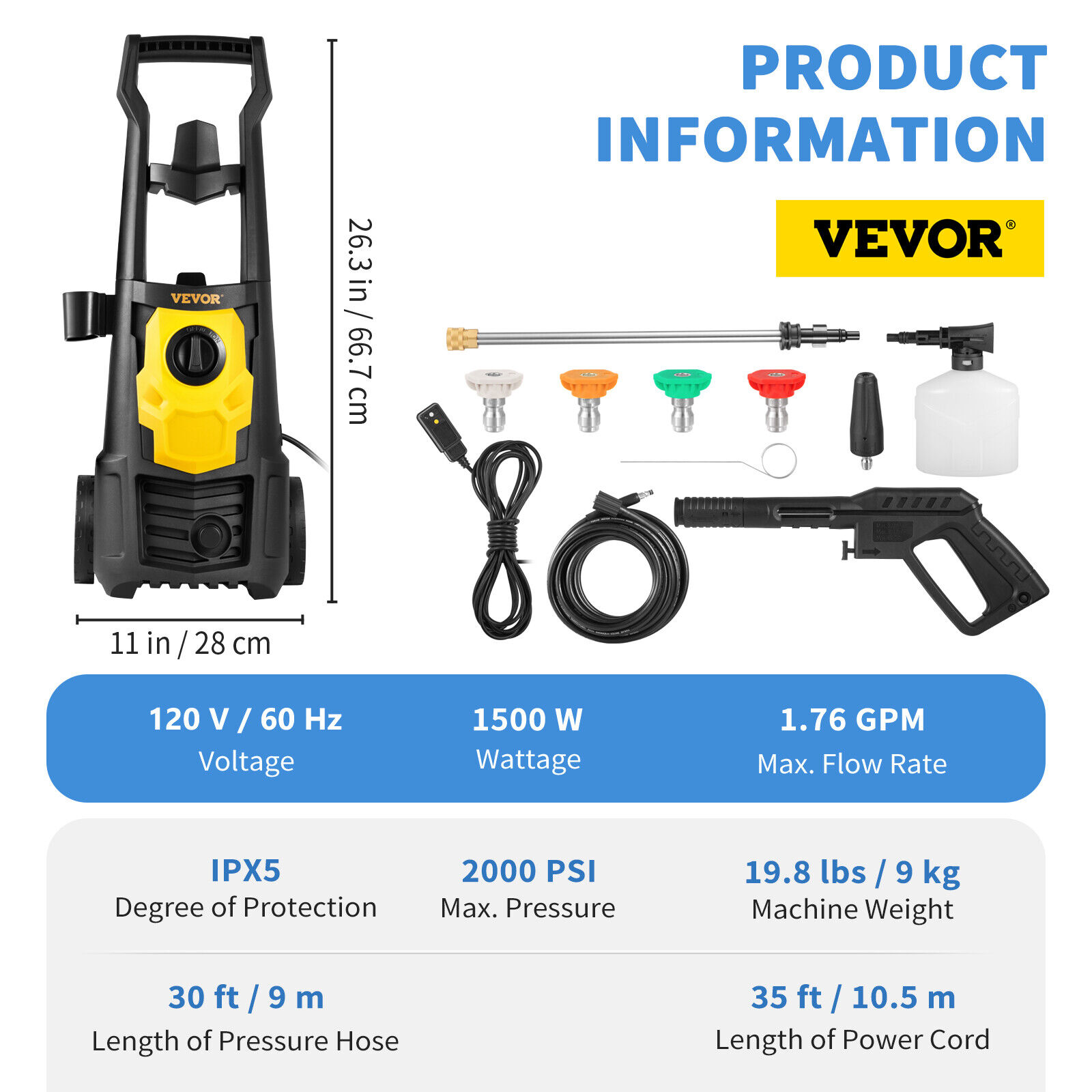 2000PSI Electric Pressure Washer with 5 Nozzles