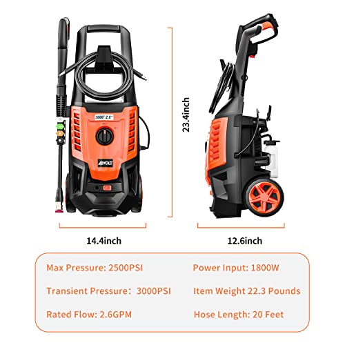 AIVOLT 3000PSI Electric Pressure Washer with 5 Tips
