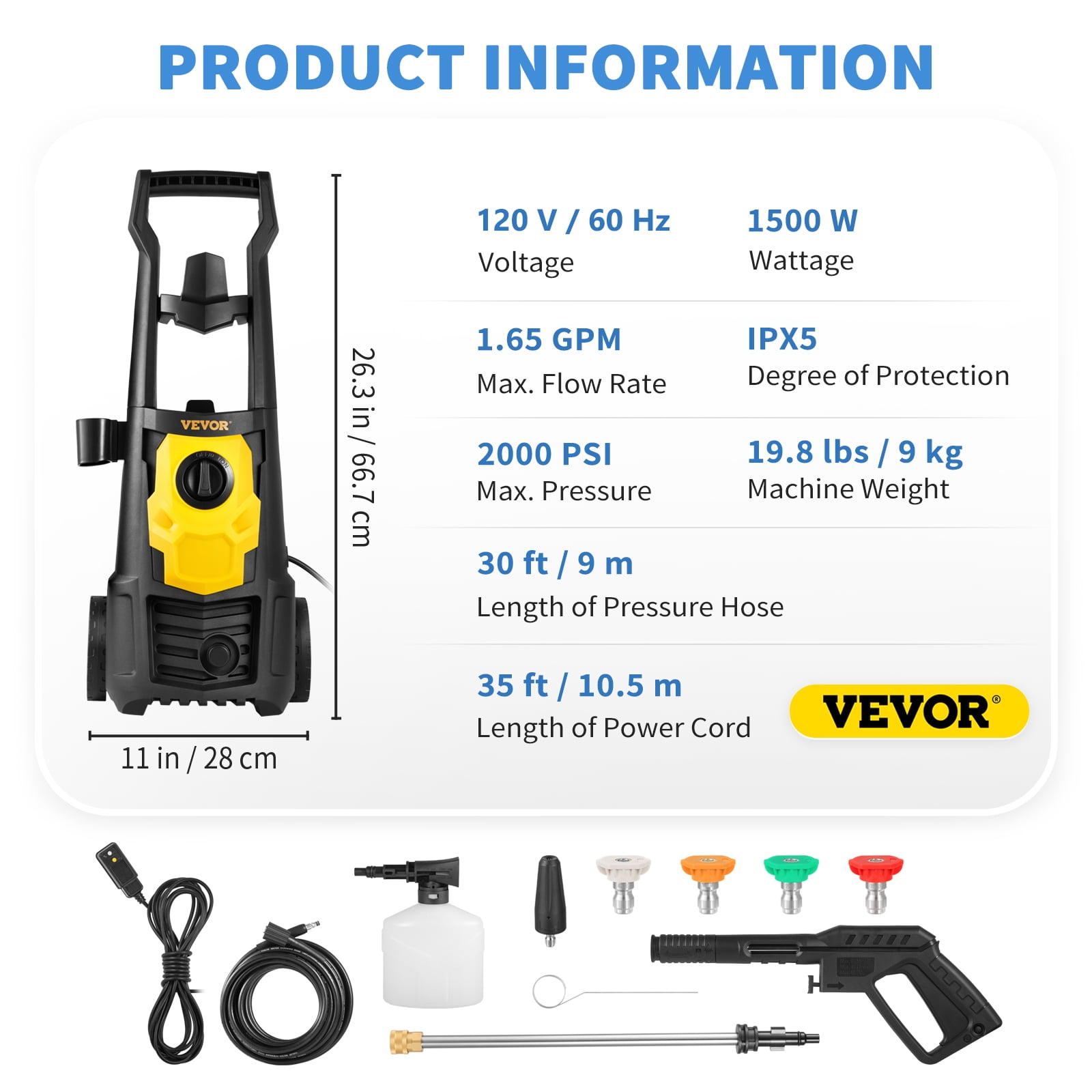 VEVOR 2000 PSI Electric Pressure Washer with Accessories