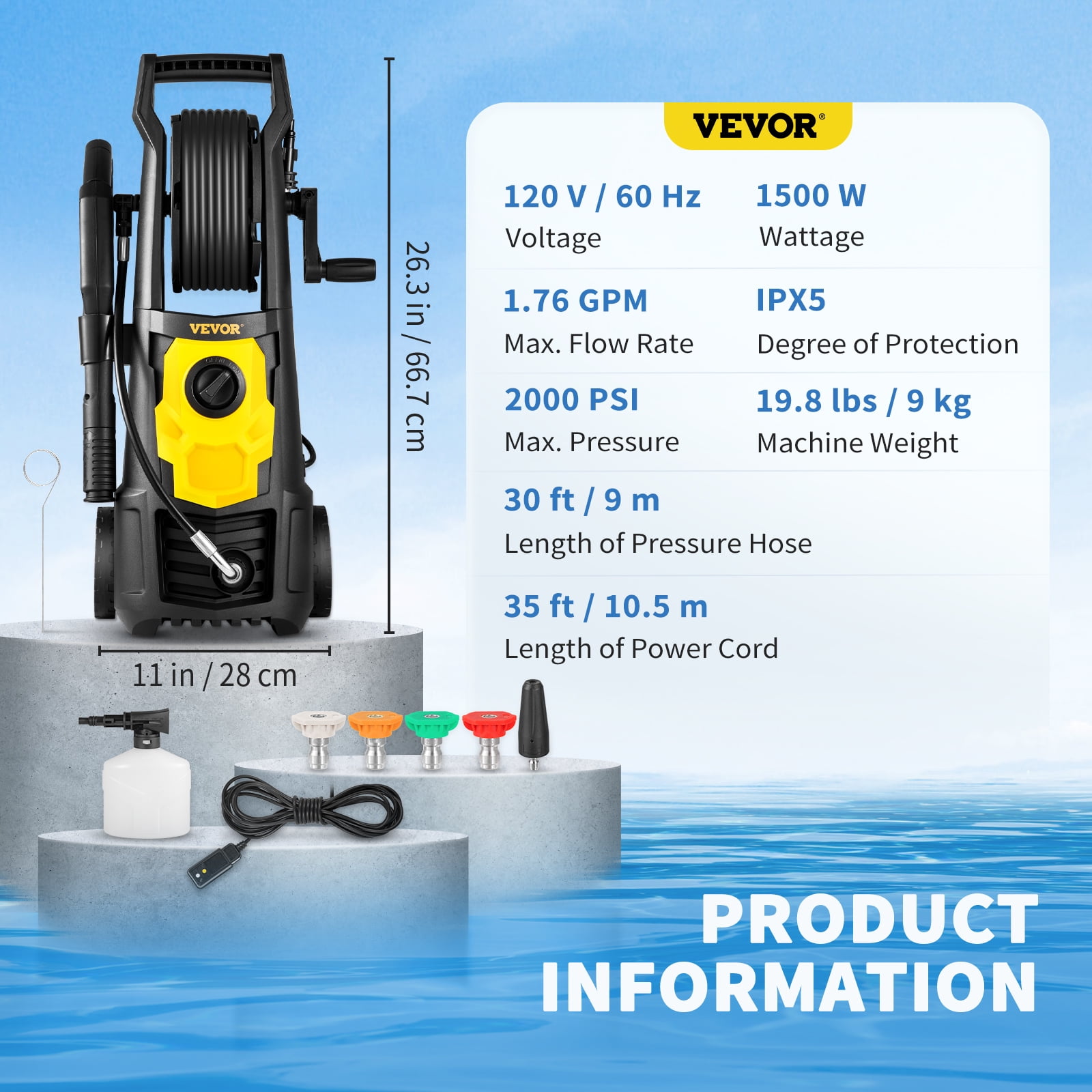 VEVOR 2000 PSI Electric Pressure Washer with Hose