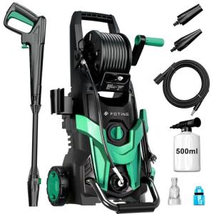 High-Pressure Washer with Hose Reel and Foam Cannon