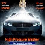 21V Cordless Pressure Washer, 870 PSI Portable Power