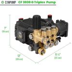 Triplex High Pressure Power Washer Pump 3.1 GPM 3000 psi 6.5 HP 3/4" Shaft fits Cat General AR