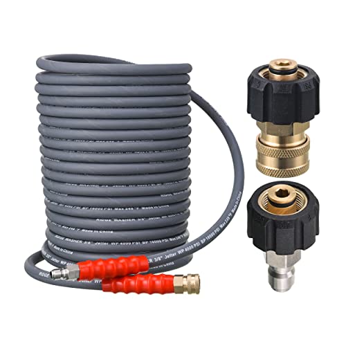 RIDGE WASHER Pressure Washer Hose 50 Feet X 3/8 Inch for Hot and Cold Water, with M22 14mm to 3/8 Inch Quick Connect, 4000 PSI