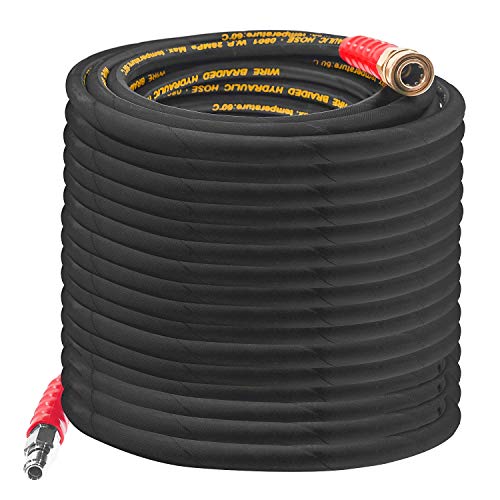 Hourleey 50FT Pressure Washer Hose with 3/8 Inch Quick Connect, High Tensile Wire Power Washer Hose, 4000 PSI