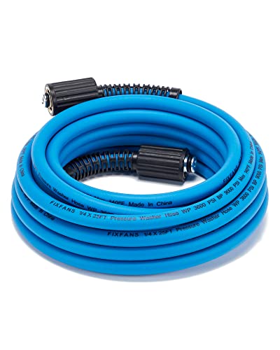 FIXFANS Pressure Washer Hose – 1/4" X 25 FT High Power Washer Extension Hose – Kink & Wear Resistant High Pressure Hose for Replacement – Compatible with M22 Fittings – 3600PSI