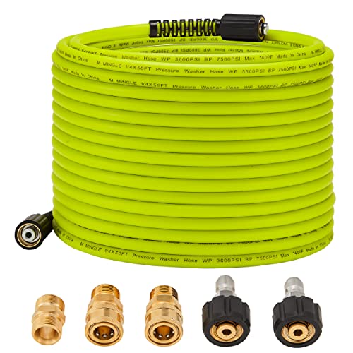M MINGLE Pressure Washer Hose 50 FT x 1/4" - Replacement Power Wash Hose with Quick Connect Kits - High Pressure Hose with M22 14mm Fittings - 3600PSI