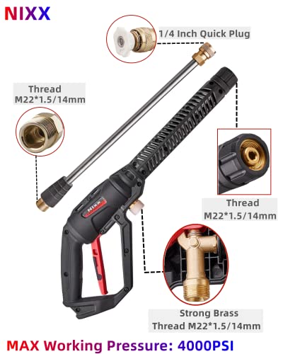 Pressure Washer Gun with Power Wash Extension Wand 4000PSI, 5 Sprayer Nozzle Tips, Pressure Washer Adapter Set Quick Connect Kit, High Pressure Washer Accessories