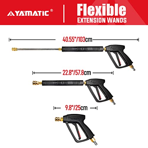YAMATIC Pressure Washer Gun with 3/8" Swivel Quick Connector & M22-14mm Fitting, Stainless Steel Flexible Extension Wand Replacement for Most Power Washer, 40 Inch, MAX 4500 PSI