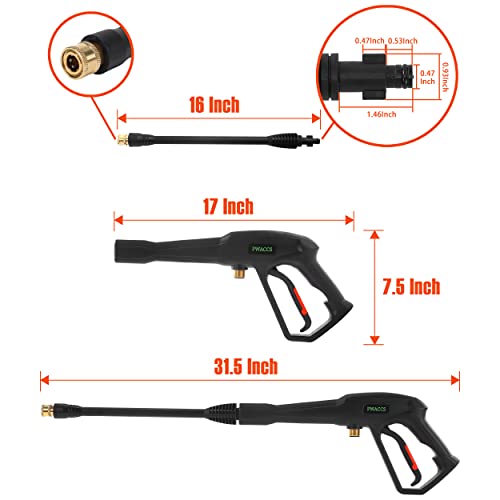 PWACCS Pressure Washer Gun Replacement with Extension Wand Kit — Power Washing Trigger Handle with 5 Spray Nozzles — Pressure Washer Parts Compatible with Ryobi, Green Works & Karcher — 2000 PSI MAX