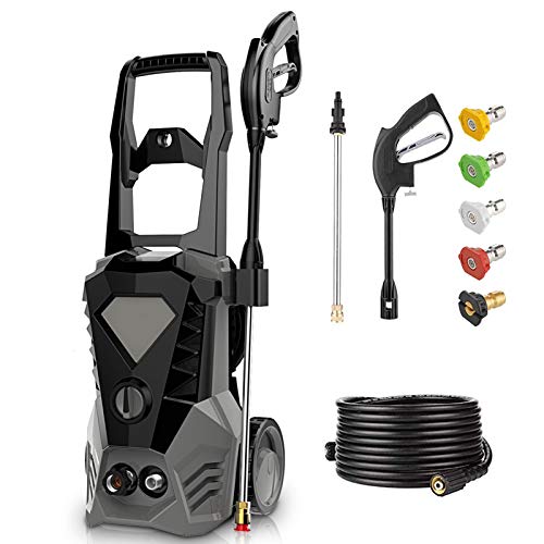 Electric Pressure Washer Electric Power Washer High Pressure Washer Cleaner Machine with Spray Gun, 5 Nozzles & Detergent Tank for Cars, Fence, Deck, Driveway, Patio(Dark Grey)