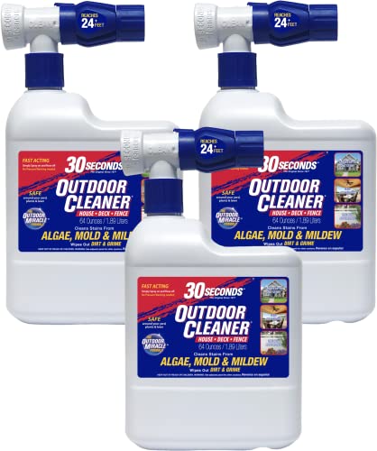 30 SECONDS Mold and Mildew Stain Remover | Outdoor Cleaner | Rapid Results, Cleans Algae, Dirt, and Grime from Fences, Siding, Concrete, Deck | 64 oz. Hose End Spray Bottle - 3 Pack