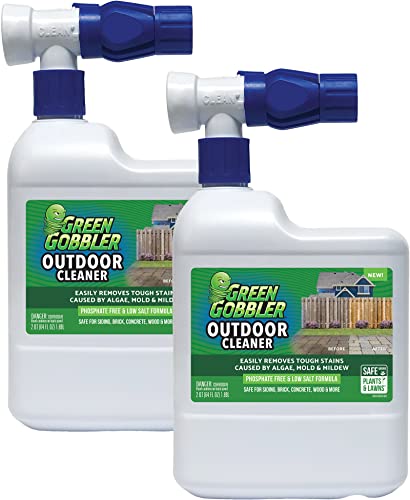 Green Gobbler Mold & Mildew Stain Remover | Outdoor Cleaner Hose End Sprayer | Removes Tough Stains Caused by Algae, Mold & Mildew | Safe for Siding, Brick, Concrete, Wood & More (64 oz - 2 Pack)