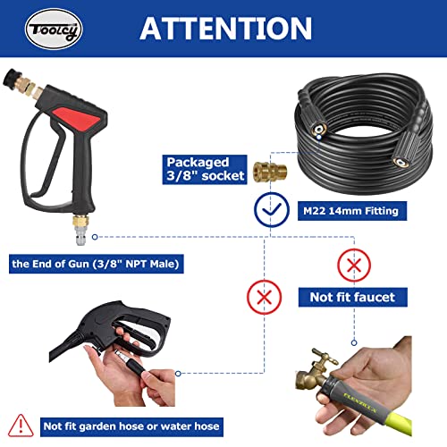 TOOLCY Pressure Washer Gun, Professional Adjustable Power Washer Gun and Extension Wand, 5 Nozzle Tips, M22-14mm to 3/8" Quick Connection, 4500 PSI Fit Most Power Washer