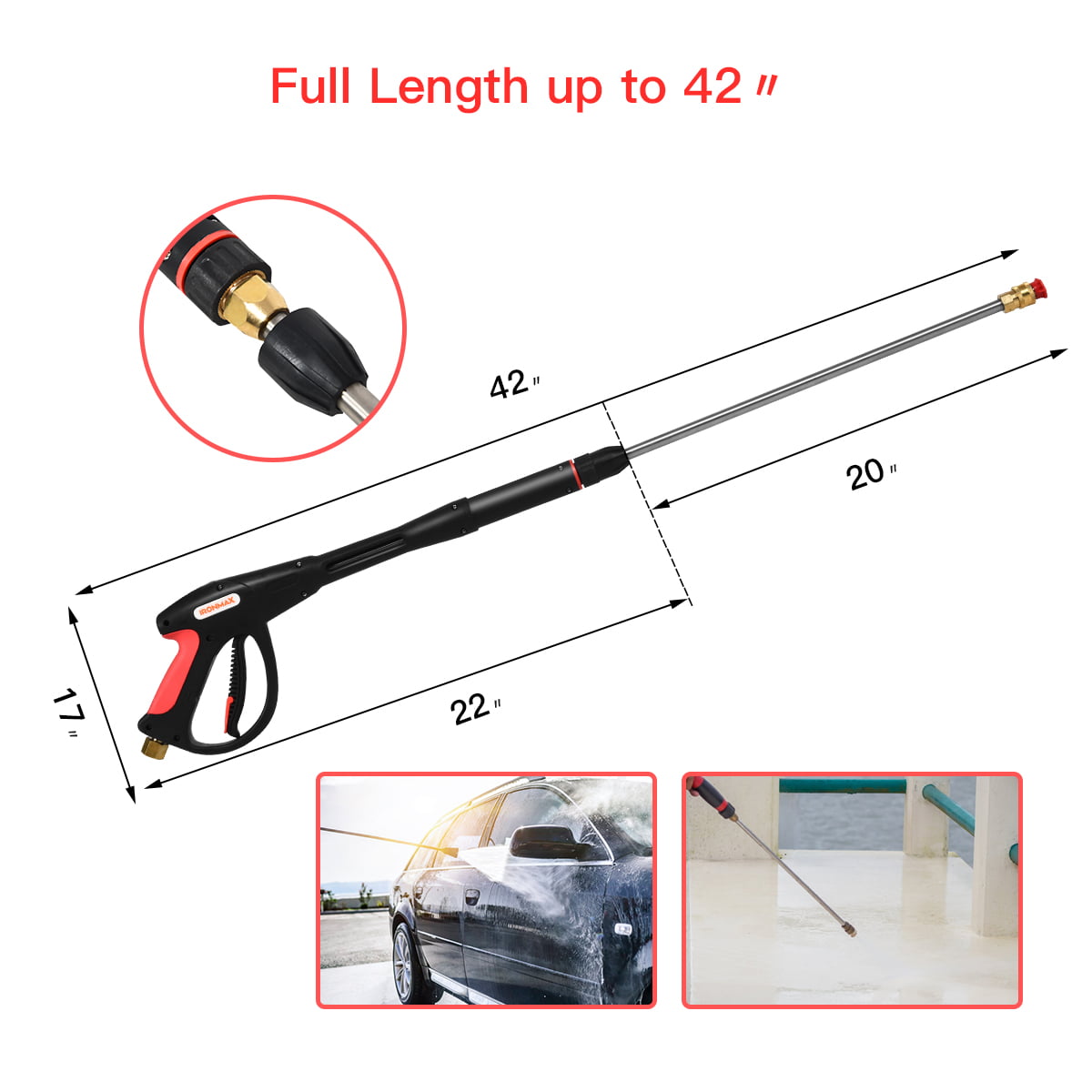 Pressure Washer Gun 4000 PSI W/20'' Extendable Wand 5 Nozzle Tips