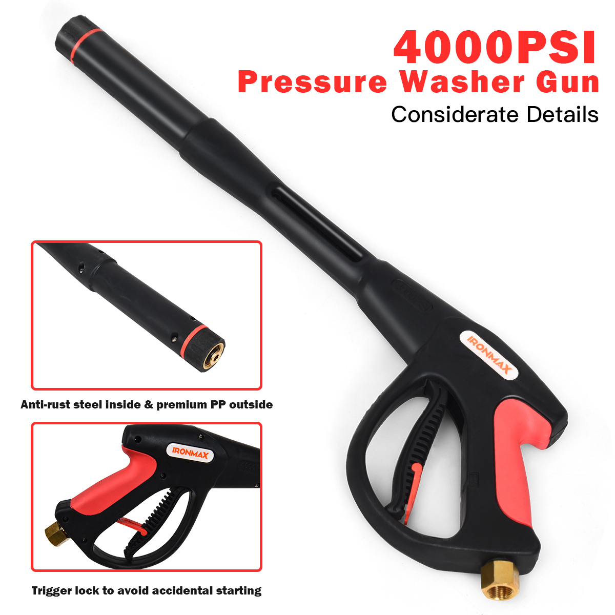 Pressure Washer Gun 4000 PSI W/20'' Extendable Wand 5 Nozzle Tips