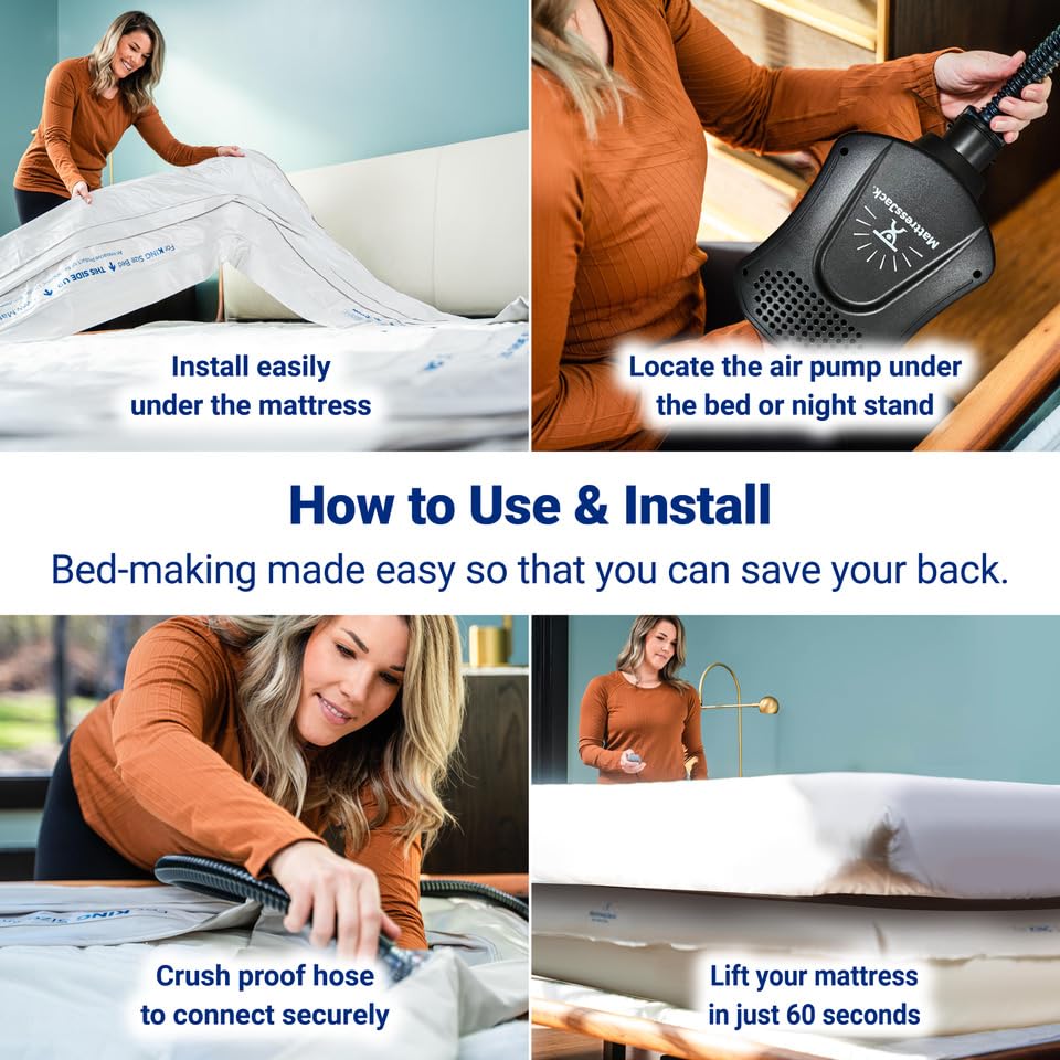 Mattress Jack Mattress Elevator - Easy Use Lifter for Sheet Tucking & Bed Making - Ergonomic Mobility & Daily Living Aid for Elderly, with Inflatable Ring, Air Pump, & Controller, Queen