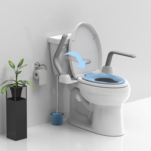 Toilet Safety Rails for Elderly (520 lbs), Handicap Toilet Seat with Foldable Handles, Toilet Assist Rails, Toilet Rails for Seniors, Heavy Duty Toilet Safety Frames Rails with Arms, Easy Installation