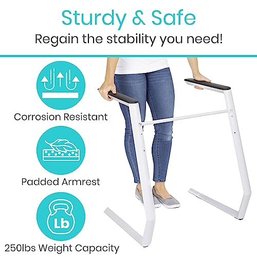 Vive Toilet Safety Rail - Stand Alone Handicap Grab Bar - Disability aid for Seniors - Seat Riser with Handles - Medical Bathroom Assist - Padded Armrest - Safety Frame for Elderly - Standing Support