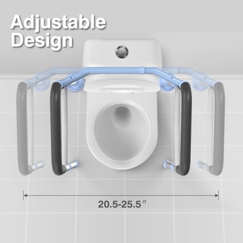 Delog Stand Alone Toilet Safety Rail - Adjustable Width & Height Fit Any Toilet, Medical Toilet Frame for Elderly Handicap Disabled, Folding Handrails with Storage and Padded Handles