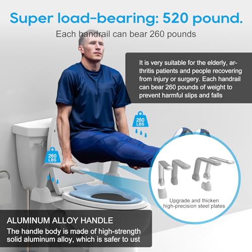 Toilet Safety Rails for Elderly (520 lbs), Handicap Toilet Seat with Foldable Handles, Toilet Assist Rails, Toilet Rails for Seniors, Heavy Duty Toilet Safety Frames Rails with Arms, Easy Installation