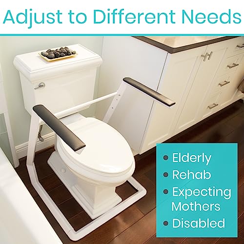 Vive Toilet Safety Rail - Stand Alone Handicap Grab Bar - Disability aid for Seniors - Seat Riser with Handles - Medical Bathroom Assist - Padded Armrest - Safety Frame for Elderly - Standing Support