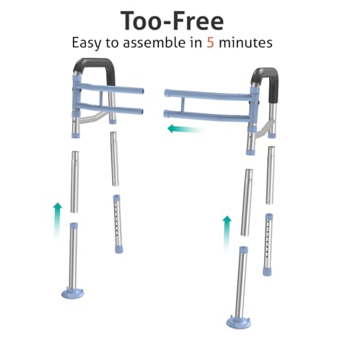 Delog Stand Alone Toilet Safety Rail - Adjustable Width & Height Fit Any Toilet, Medical Toilet Frame for Elderly Handicap Disabled, Folding Handrails with Storage and Padded Handles