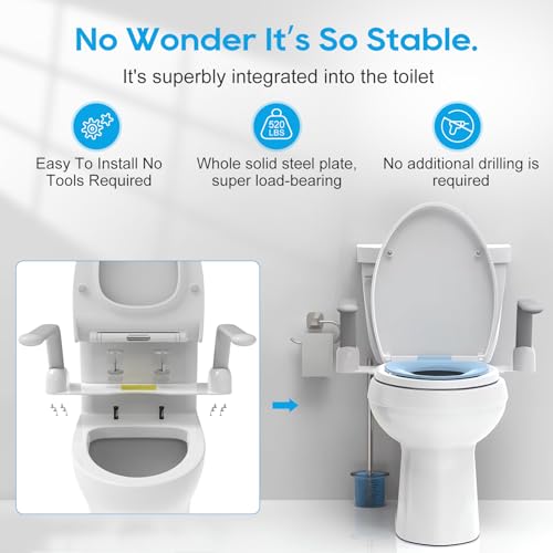 Toilet Safety Rails for Elderly (520 lbs), Handicap Toilet Seat with Foldable Handles, Toilet Assist Rails, Toilet Rails for Seniors, Heavy Duty Toilet Safety Frames Rails with Arms, Easy Installation