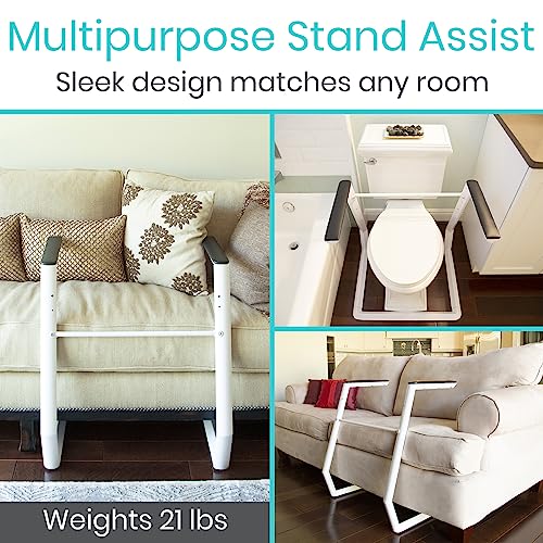 Vive Toilet Safety Rail - Stand Alone Handicap Grab Bar - Disability aid for Seniors - Seat Riser with Handles - Medical Bathroom Assist - Padded Armrest - Safety Frame for Elderly - Standing Support