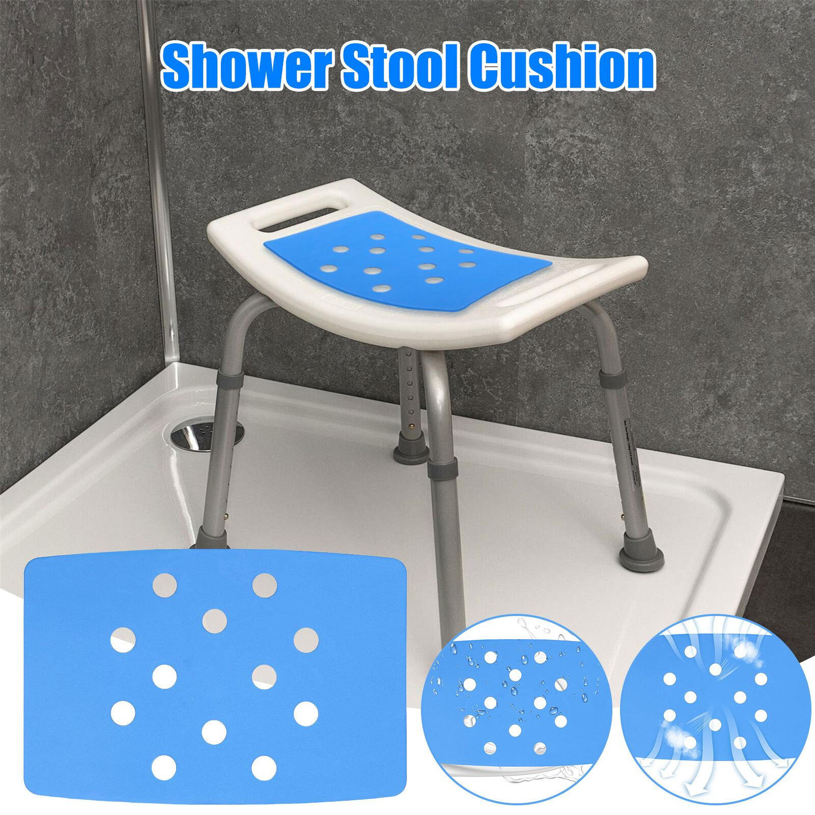 Bathroom Shower Stool Cushion Waterproof Non-Slip Bath Chair Bathtub Seat Mat