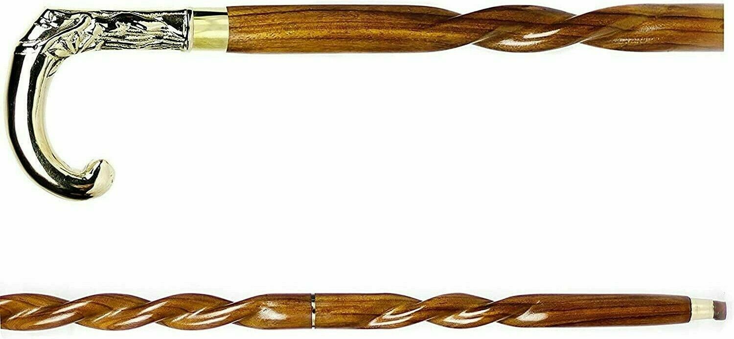 Antique Brass Parrot Handle Victorian Walking Cane Handmade Wooden Stick Gift