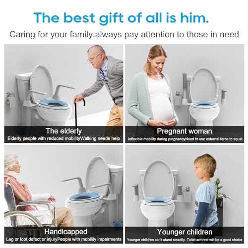 Toilet Safety Rails for Elderly (520 lbs), Handicap Toilet Seat with Foldable Handles, Toilet Assist Rails, Toilet Rails for Seniors, Heavy Duty Toilet Safety Frames Rails with Arms, Easy Installation