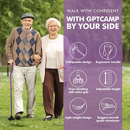 GPTCAMP G1 Walking Cane for Women and Men, Sleek, Foldable, Collapsible, Lightweight and Sturdy Walking Stick with Comfortable T Handles