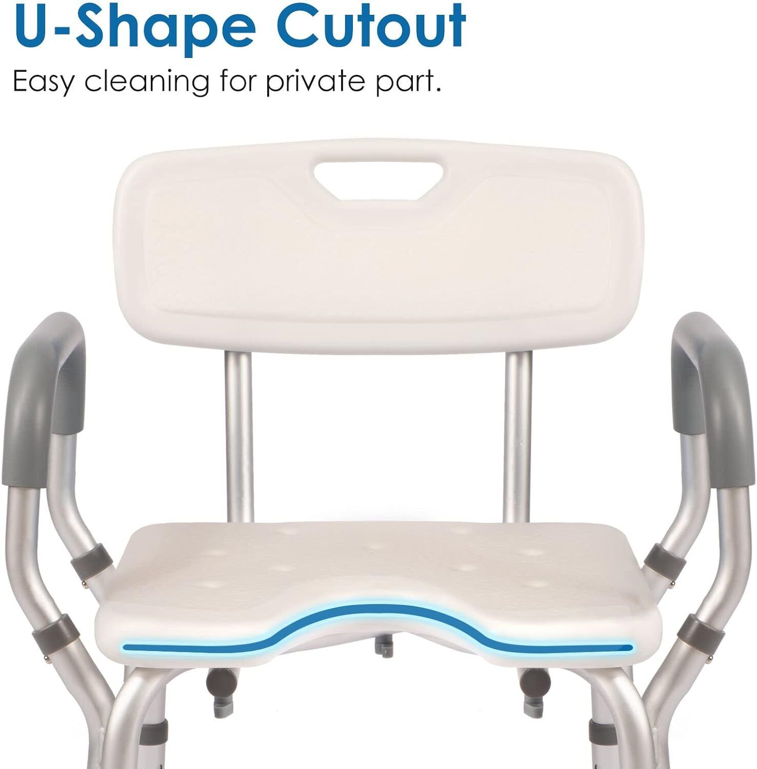 Shower Chair with Arms and Back Heavy Duty 330lbs Cutout Seat & Cold-Proof Pads