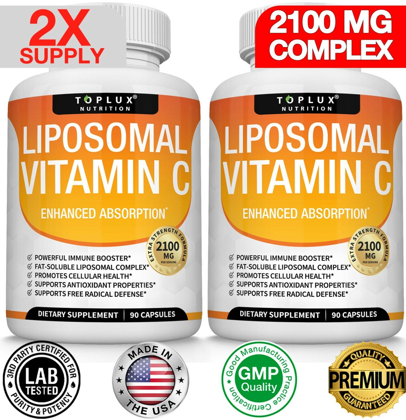 Liposomal Vitamin C 2100 MG Capsules (2 PACK) High Absorption Vitamin C Pills 