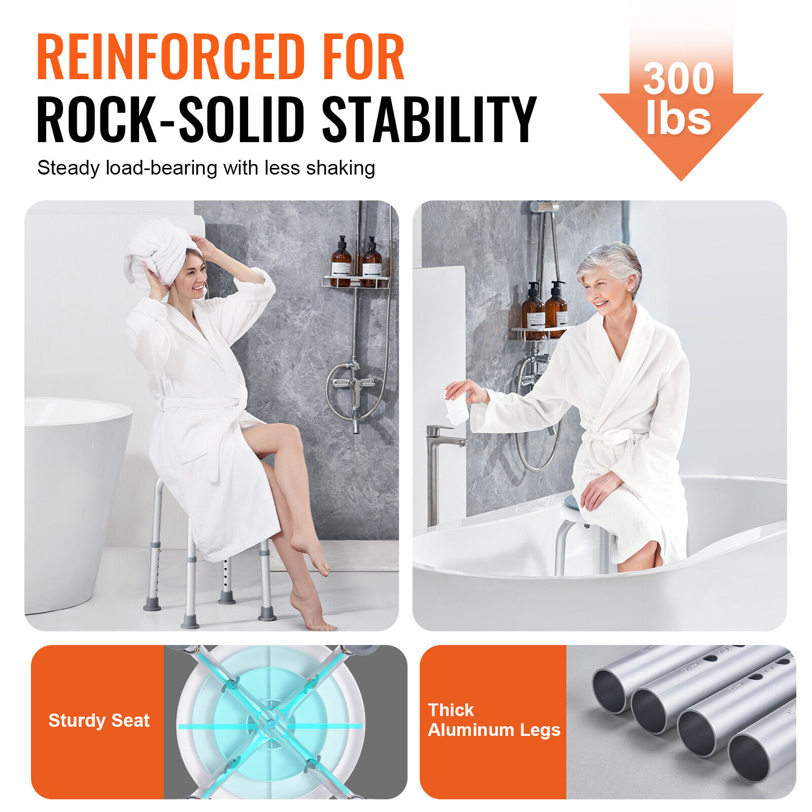 VEVOR Shower Chair Rotating Bath Seat Stool Elderly Aids Adjustable Height 300lb