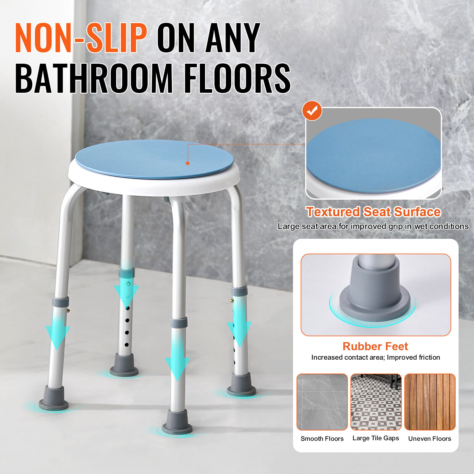 VEVOR Shower Chair Rotating Bath Seat Stool Elderly Aids Adjustable Height 300lb