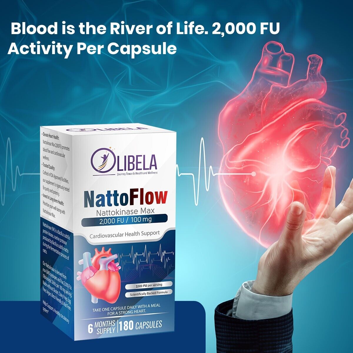 Nattokinase 2,000FU 180 Capsules - Blood Flow, Heart & Cardiovascular Health
