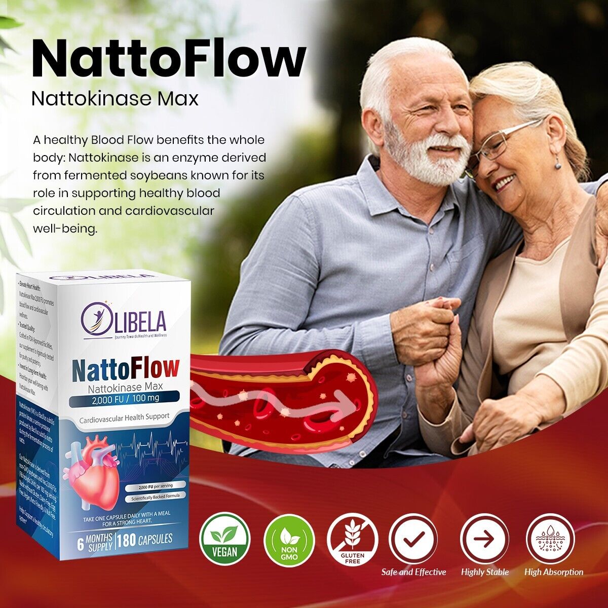 Nattokinase 2,000FU 180 Capsules - Blood Flow, Heart & Cardiovascular Health