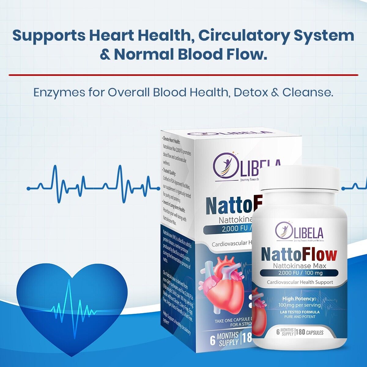 Nattokinase 2,000FU 180 Capsules - Blood Flow, Heart & Cardiovascular Health