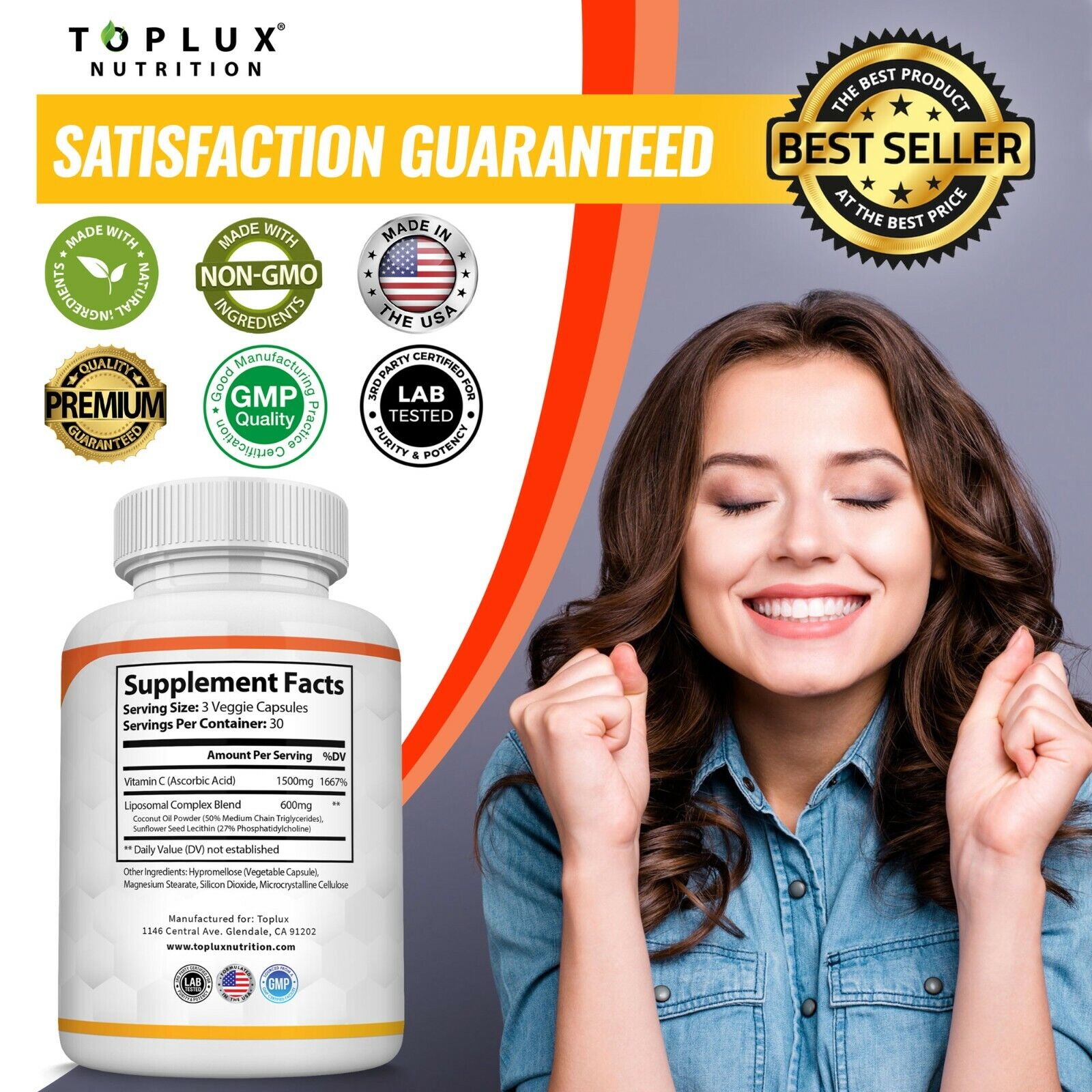 Liposomal Vitamin C 2100 MG Capsules (2 PACK) High Absorption Vitamin C Pills 