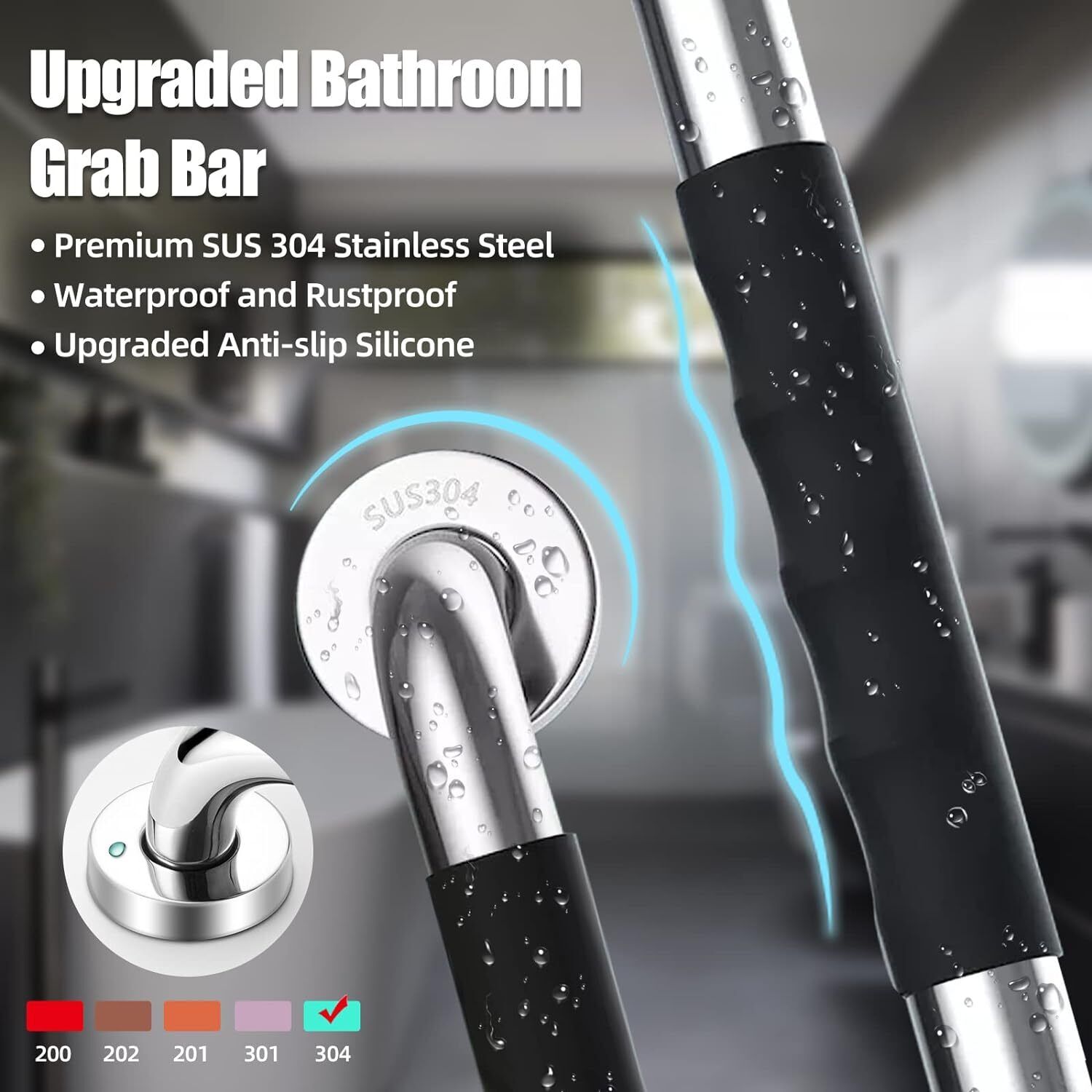 12" Anti-Slip Bathroom Shower Grab Bars, 2-Pack