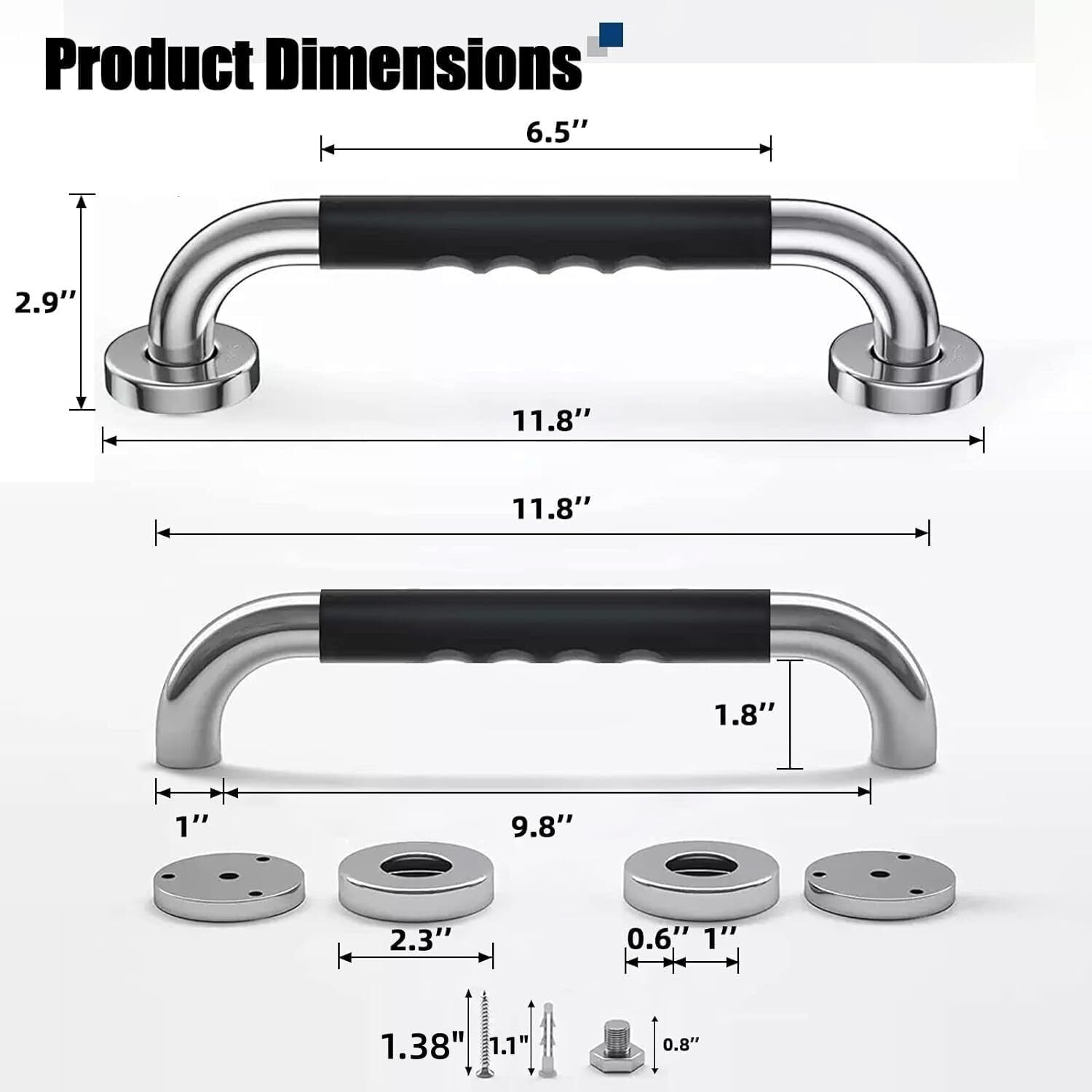 12" Anti-Slip Bathroom Shower Grab Bars, 2-Pack