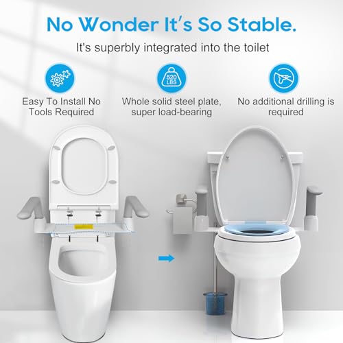 Senior Toilet Safety Rails, Foldable Handles, Heavy Duty
