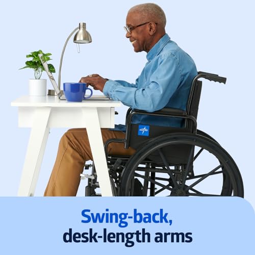 Medline Steel Wheelchair with Desk-Length Arms, Elevated Leg Rests